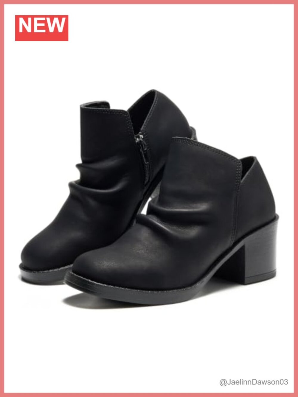 Genuine Leather Slouch Heeled Ankle Booties with Block Heel